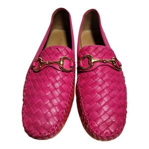 Robert Zur Perlata Shell Pink Woven Leather Loafers Gold Bit Driver Flats Sz 11